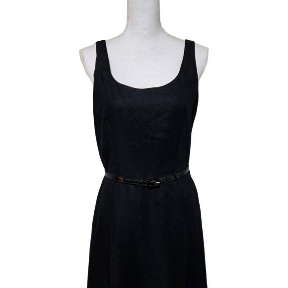 Laundry by Shelli Segal Vintage Linen Dress Size 10 Black Preppy Old Money Chic - Picture 6 of 10